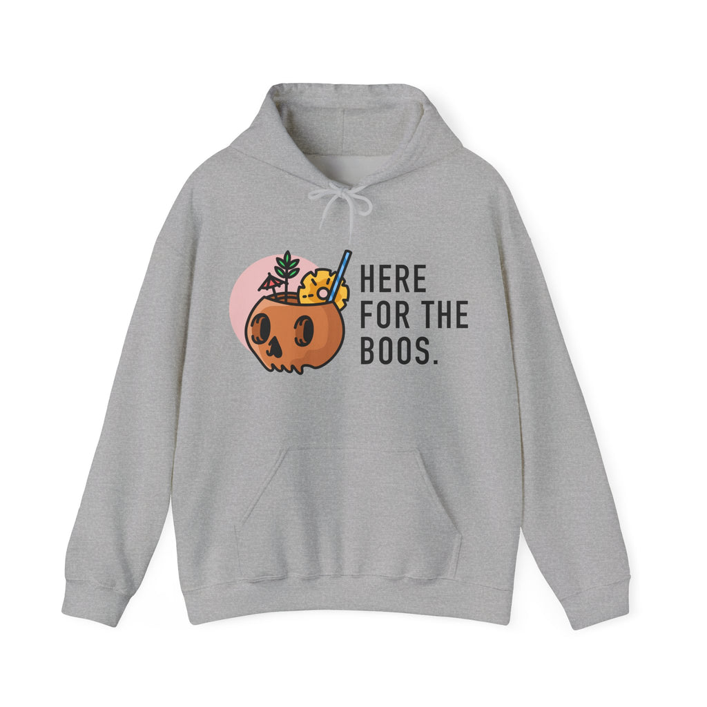 Halloween Hoodie — “Here for the Boos” Pumpkin & “Hey Boo” Cozy Graphic Hooded Sweatshirt