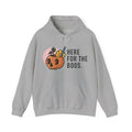 Halloween Hoodie — “Here for the Boos” Pumpkin & “Hey Boo” Cozy Graphic Hooded Sweatshirt
