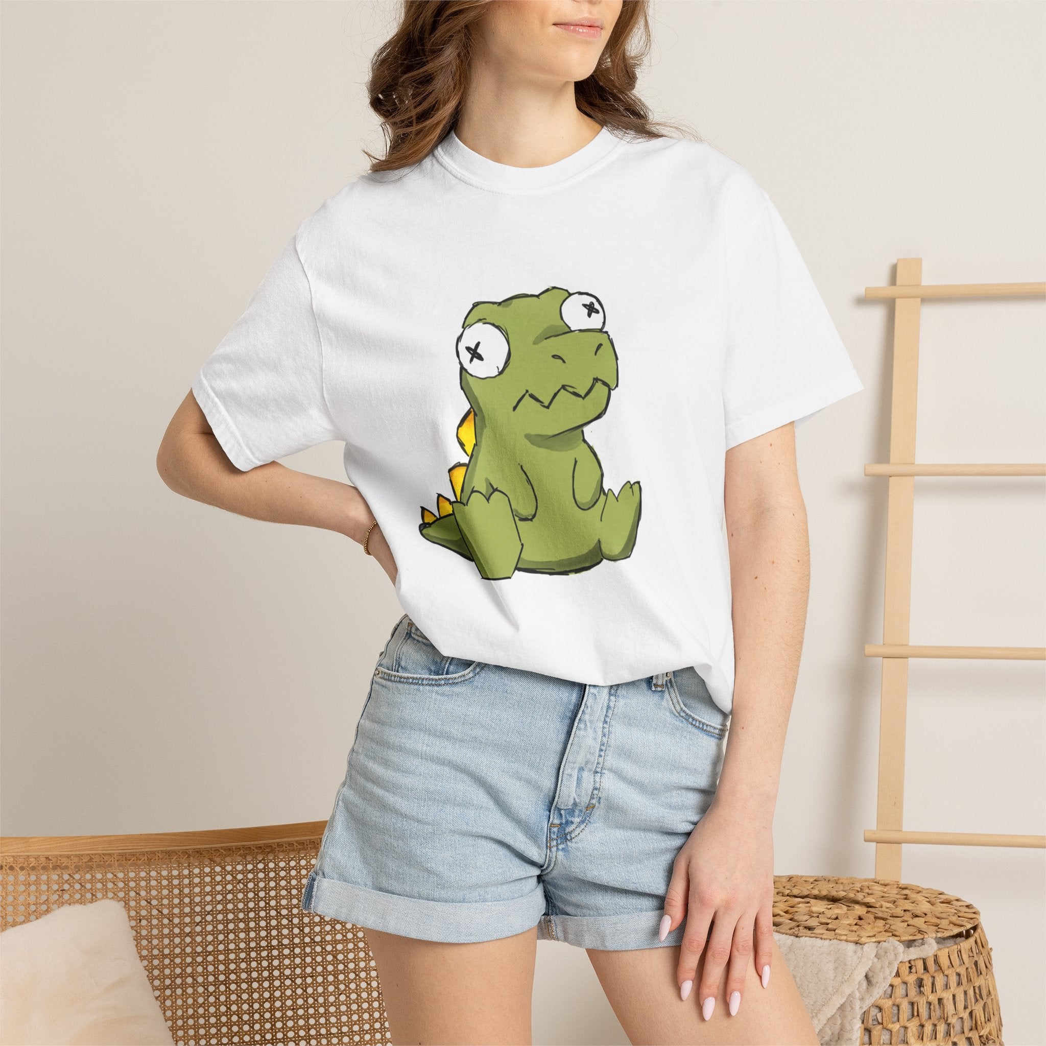 Cute Sad Dino T-Shirt — Kawaii Cartoon Dinosaur Tee