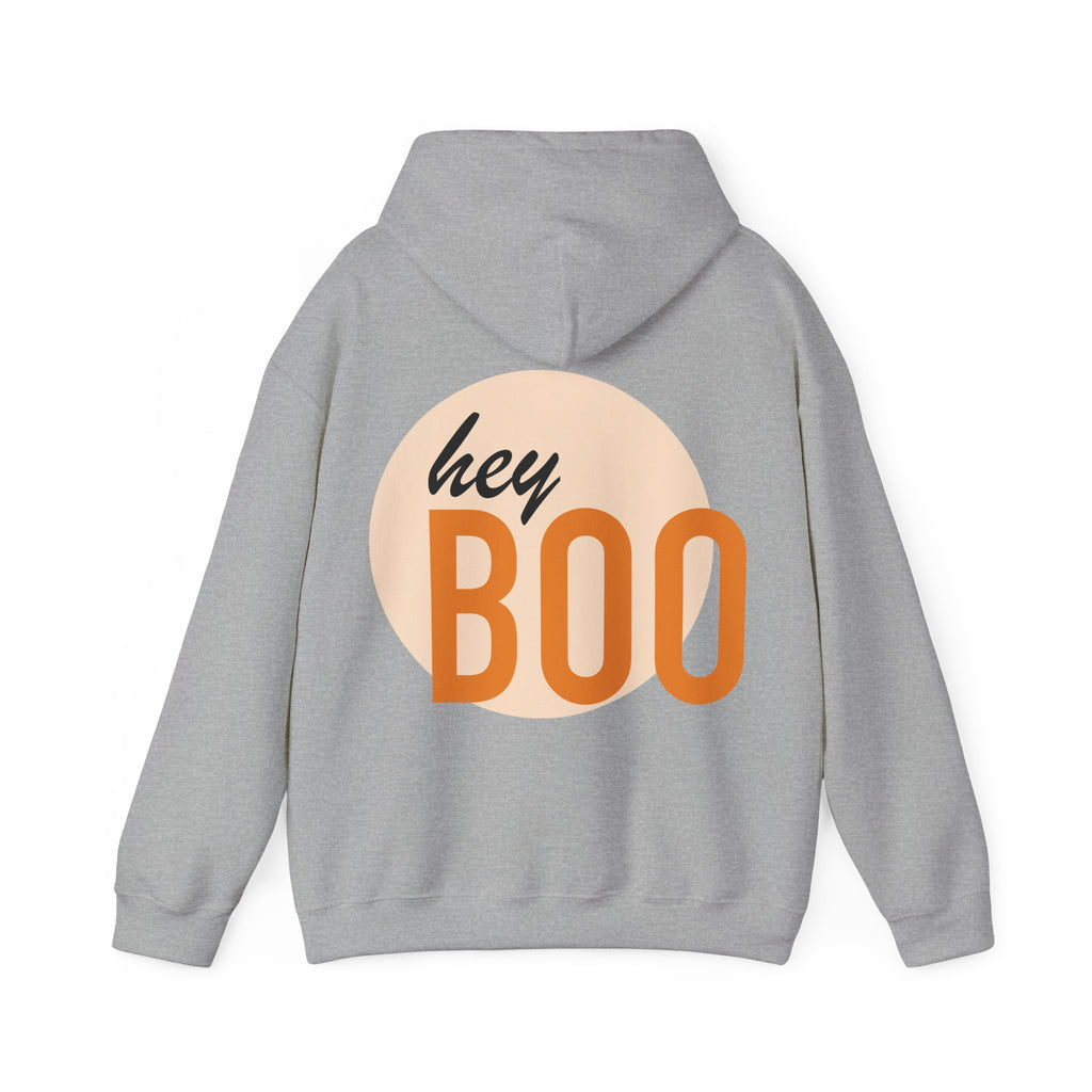 Halloween Hoodie — “Here for the Boos” Pumpkin & “Hey Boo” Cozy Graphic Hooded Sweatshirt