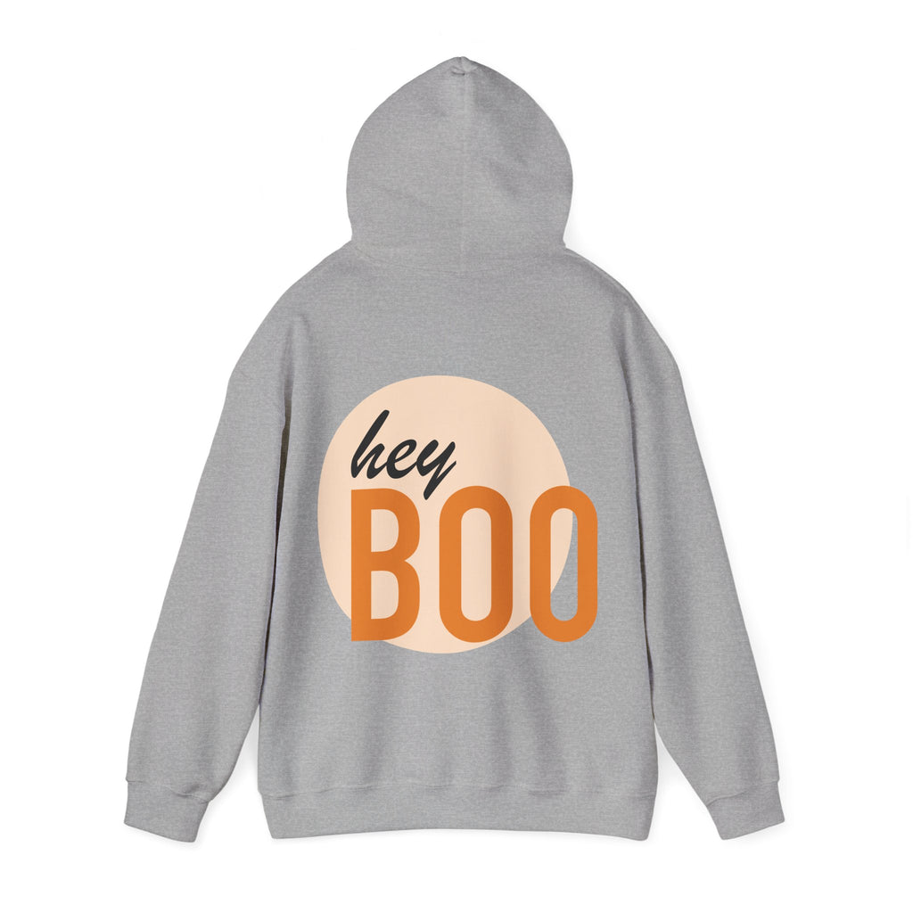 Halloween Hoodie — “Here for the Boos” Pumpkin & “Hey Boo” Cozy Graphic Hooded Sweatshirt