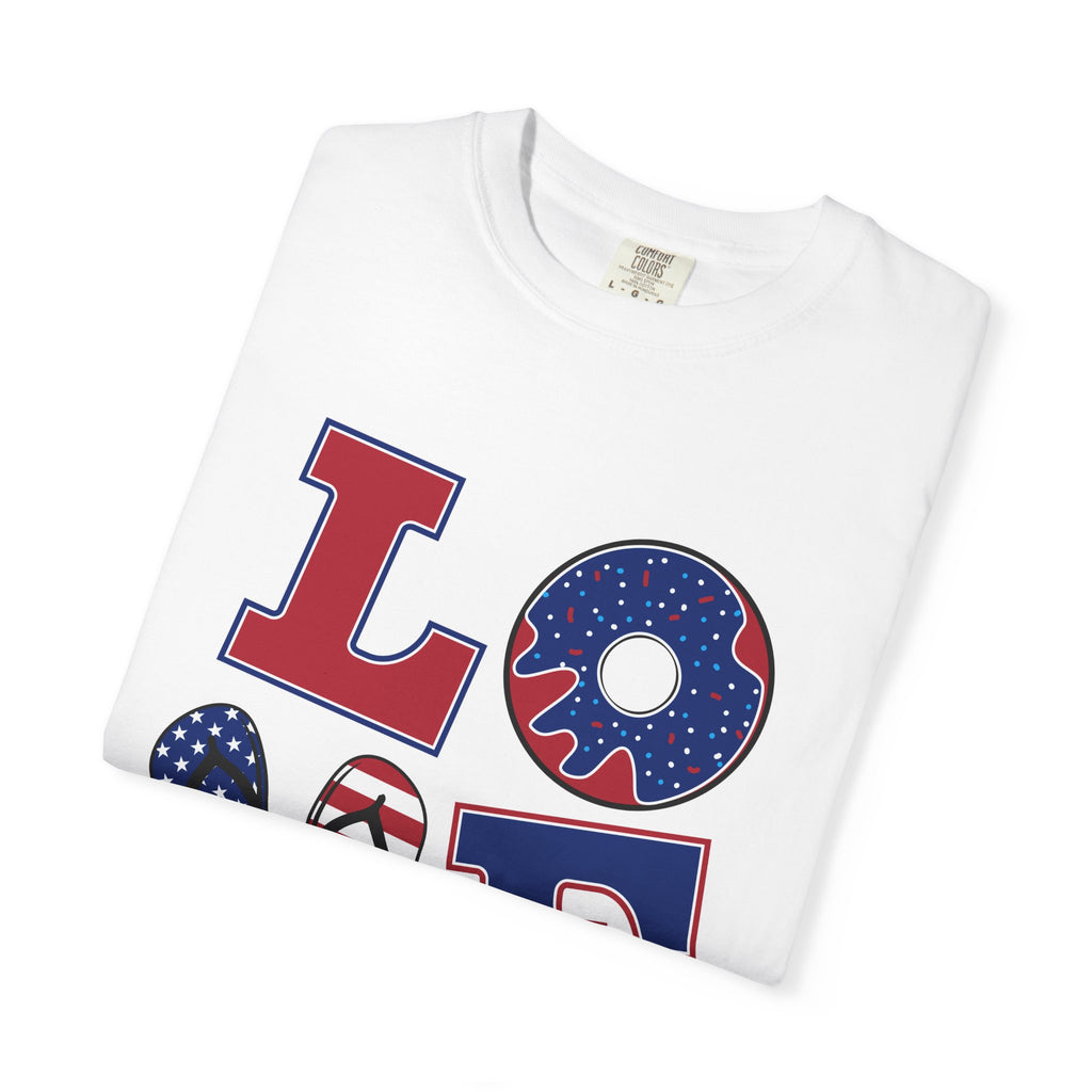 Patriotic "LOVE" T-Shirt — American Flag Stars & Stripes Tee