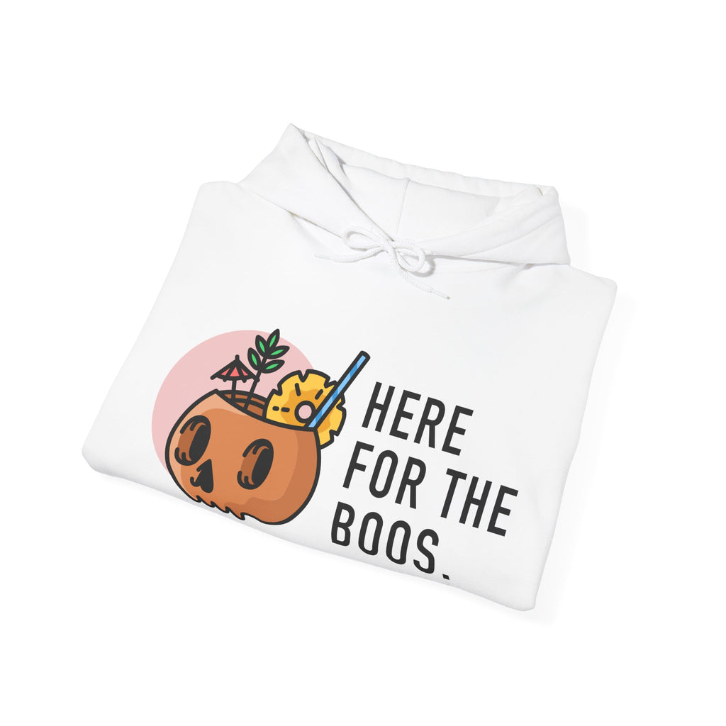 Halloween Hoodie — “Here for the Boos” Pumpkin & “Hey Boo” Cozy Graphic Hooded Sweatshirt