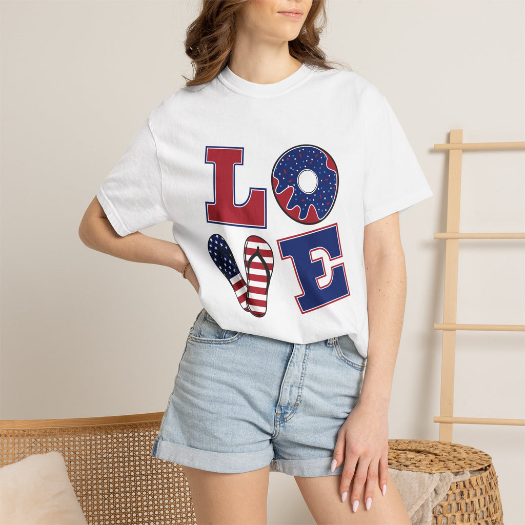 Patriotic "LOVE" T-Shirt — American Flag Stars & Stripes Tee