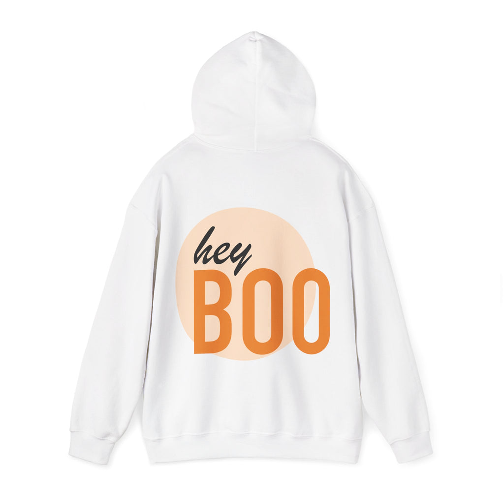 Halloween Hoodie — “Here for the Boos” Pumpkin & “Hey Boo” Cozy Graphic Hooded Sweatshirt