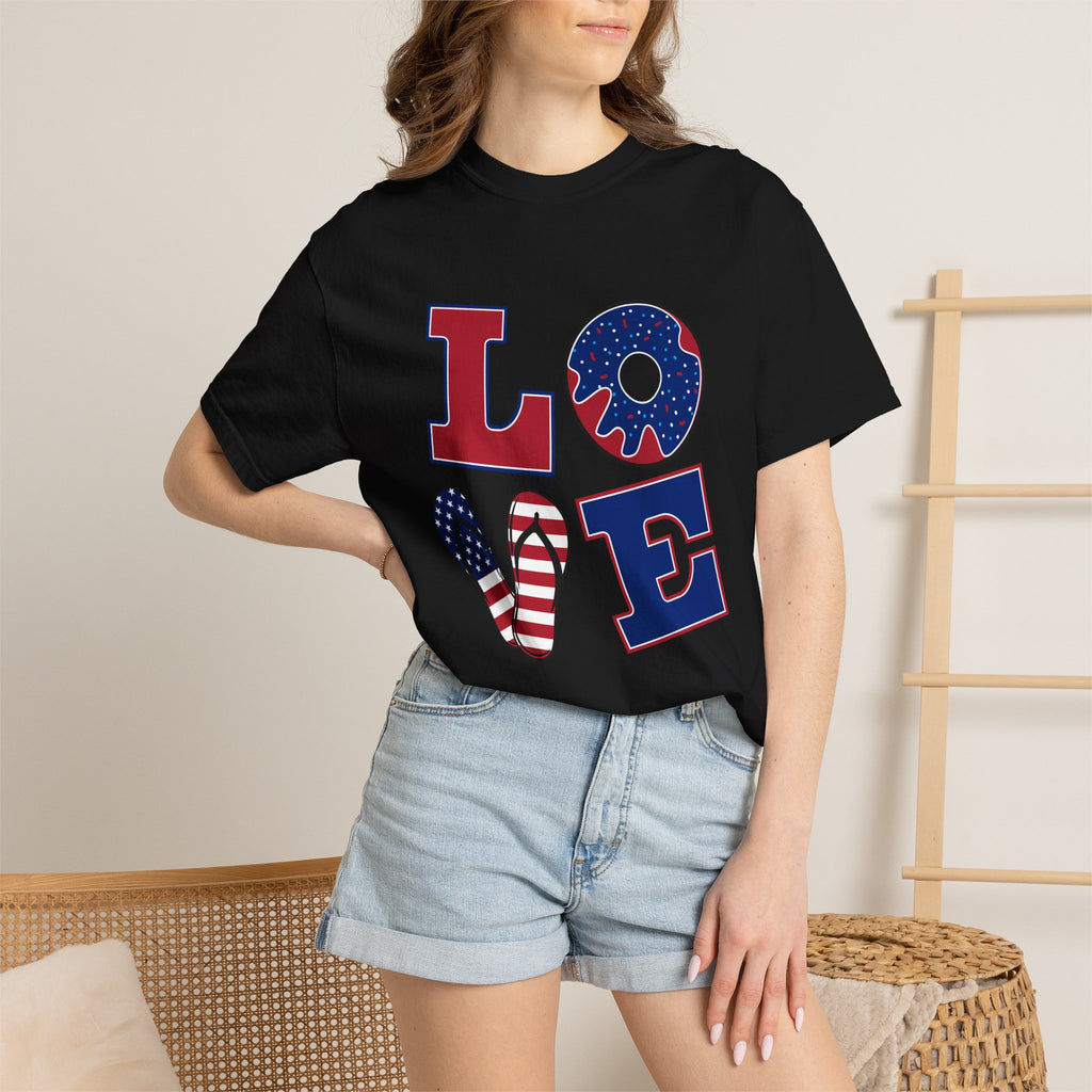 Patriotic "LOVE" T-Shirt — American Flag Stars & Stripes Tee