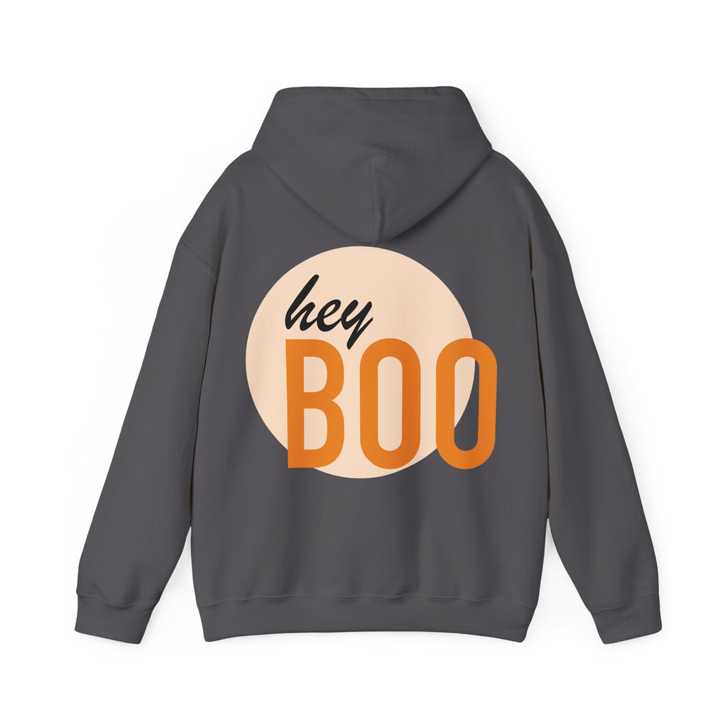 Halloween Hoodie — “Here for the Boos” Pumpkin & “Hey Boo” Cozy Graphic Hooded Sweatshirt
