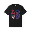 Patriotic "LOVE" T-Shirt — American Flag Stars & Stripes Tee